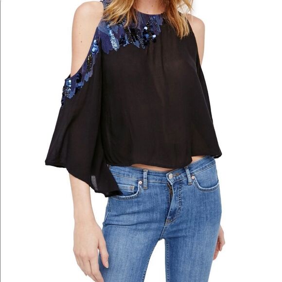 FREE people embellished cold shoulder top - Picture 7 of 13
